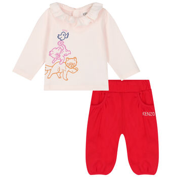 Baby Girls Pink & Red Animals Trousers Set